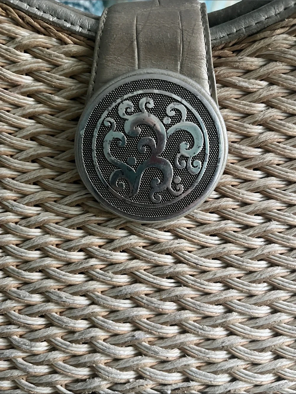 Brighton Woven Straw Shoulder Bag with Silver Trim